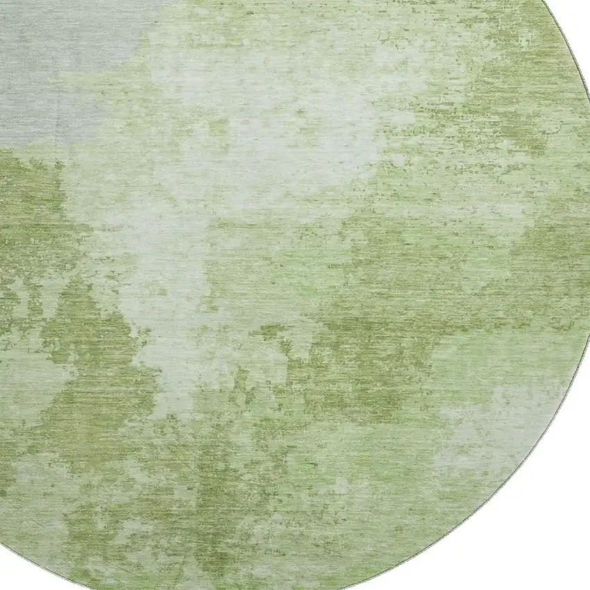 8' Artichoke Green And Ivory Abstract Washable Round Rug With UV Protection Photo 2