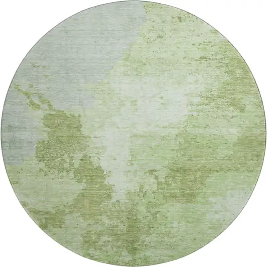 8' Artichoke Green And Ivory Abstract Washable Round Rug With UV Protection Photo 1