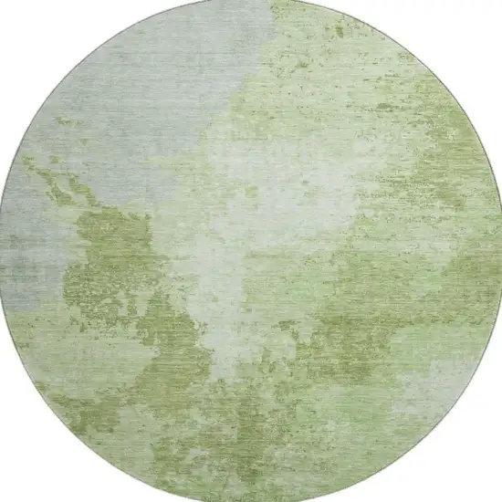 8' Artichoke Green And Ivory Abstract Washable Round Rug With UV Protection Photo 3