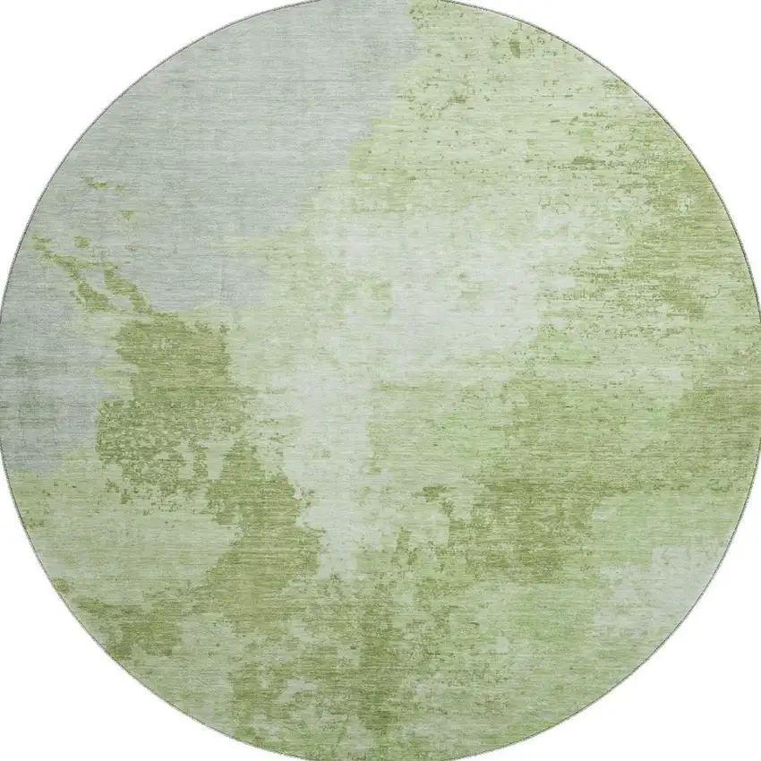 8' Artichoke Green And Ivory Abstract Washable Round Rug With UV Protection Photo 3