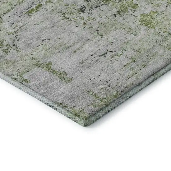 8' Artichoke Green And Ivory Abstract Washable Round Rug With UV Protection Photo 6