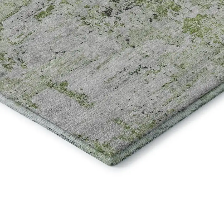 8' Artichoke Green And Ivory Abstract Washable Round Rug With UV Protection Photo 6