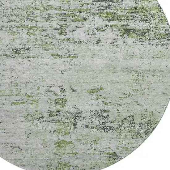 8' Artichoke Green And Ivory Abstract Washable Round Rug With UV Protection Photo 2