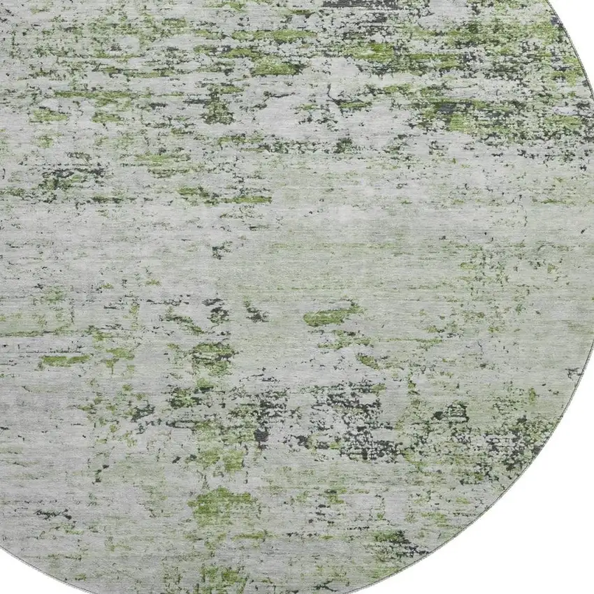 8' Artichoke Green And Ivory Abstract Washable Round Rug With UV Protection Photo 2