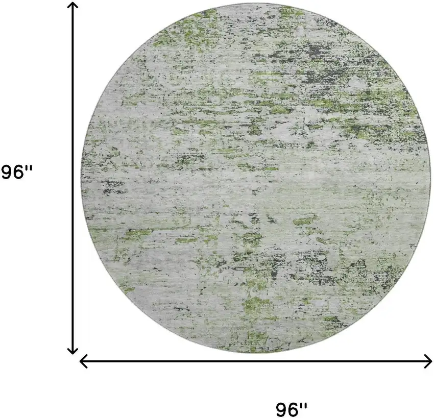 8' Artichoke Green And Ivory Abstract Washable Round Rug With UV Protection Photo 9