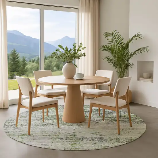 8' Artichoke Green And Ivory Abstract Washable Round Rug With UV Protection Photo 4