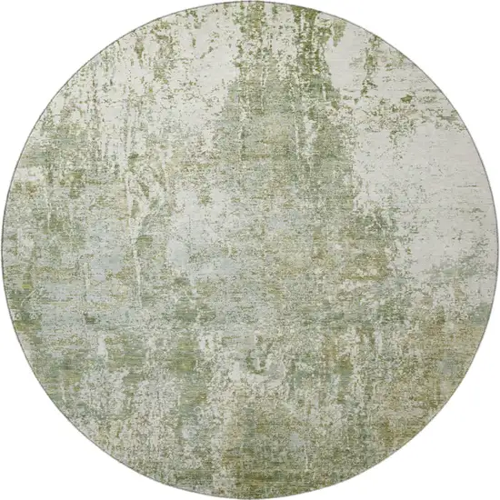 8' Artichoke Green And Ivory Abstract Washable Round Rug With UV Protection Photo 3