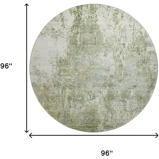 8' Artichoke Green And Ivory Abstract Washable Round Rug With UV Protection Photo 9