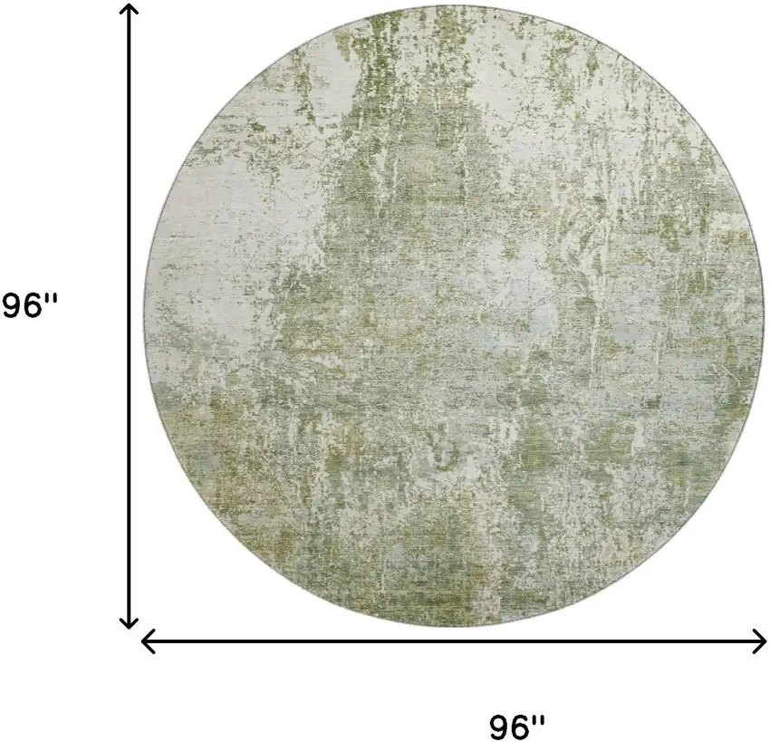 8' Artichoke Green And Ivory Abstract Washable Round Rug With UV Protection Photo 9
