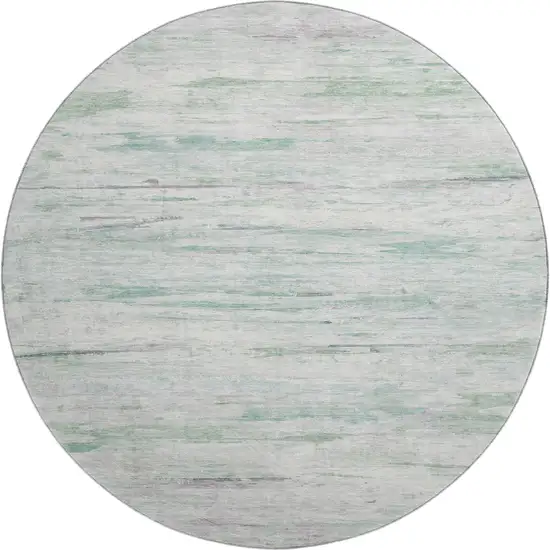 8' Artichoke Green And Ivory Abstract Washable Round Rug With UV Protection Photo 1