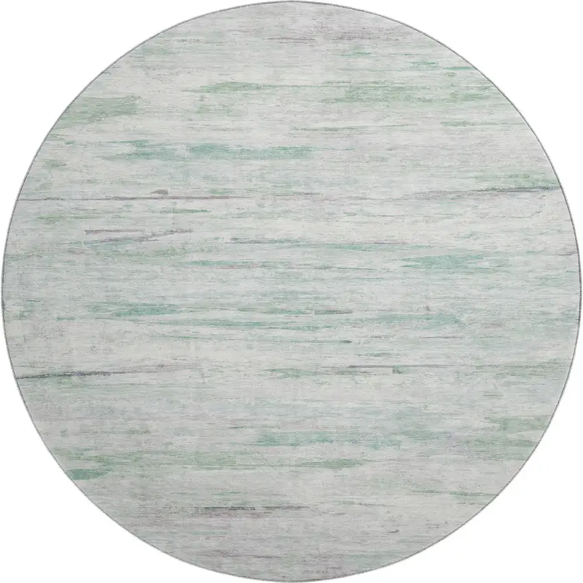 8' Artichoke Green And Ivory Abstract Washable Round Rug With UV Protection Photo 1