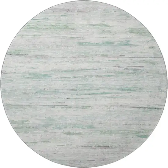 8' Artichoke Green And Ivory Abstract Washable Round Rug With UV Protection Photo 3