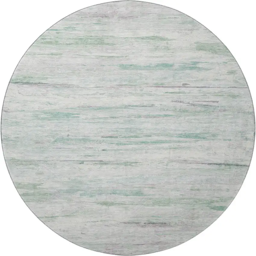 8' Artichoke Green And Ivory Abstract Washable Round Rug With UV Protection Photo 3