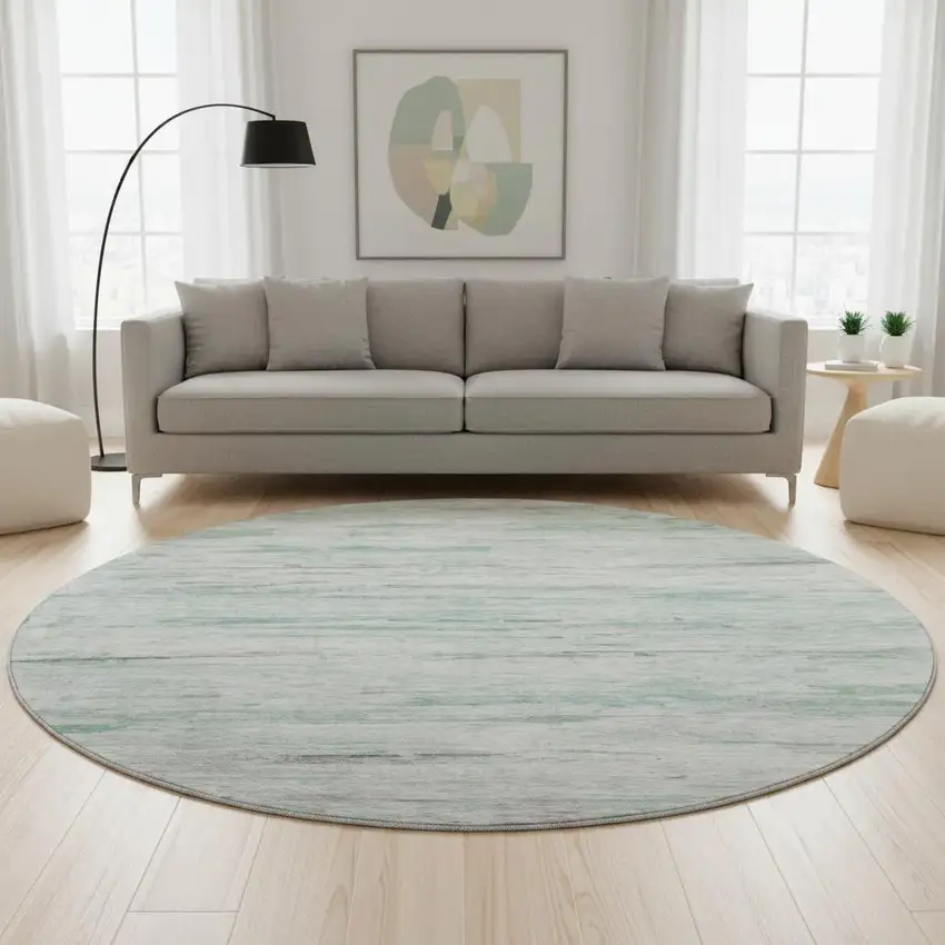 8' Artichoke Green And Ivory Abstract Washable Round Rug With UV Protection Photo 2