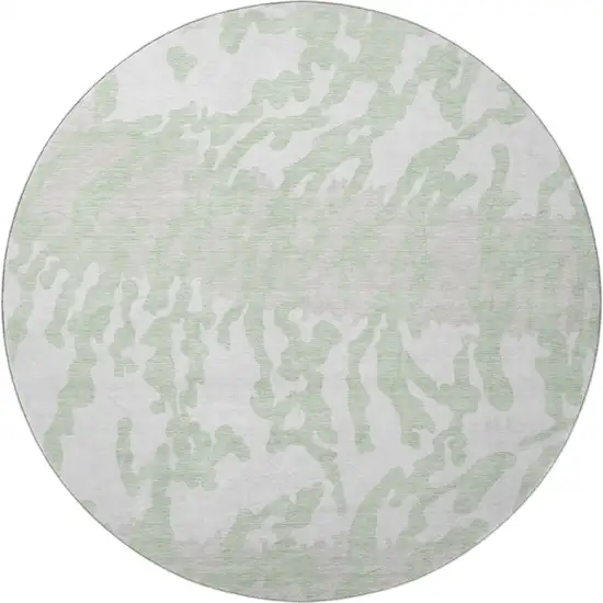 8' Artichoke Green And Ivory Animal Print Washable Round Rug With UV Protection Photo 4