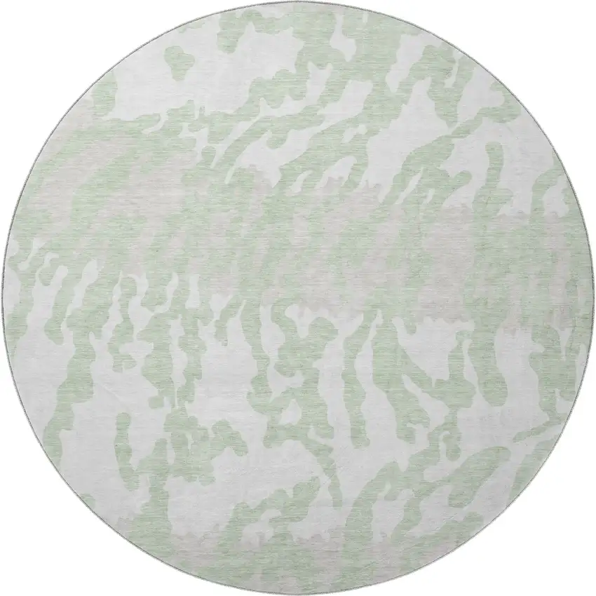 8' Artichoke Green And Ivory Animal Print Washable Round Rug With UV Protection Photo 4