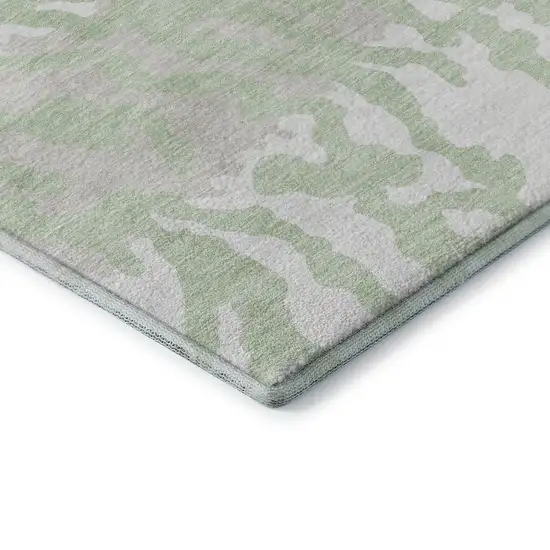 8' Artichoke Green And Ivory Animal Print Washable Round Rug With UV Protection Photo 7