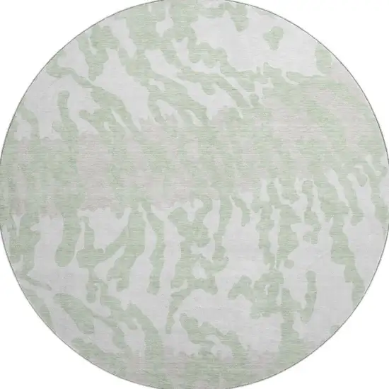 8' Artichoke Green And Ivory Animal Print Washable Round Rug With UV Protection Photo 3