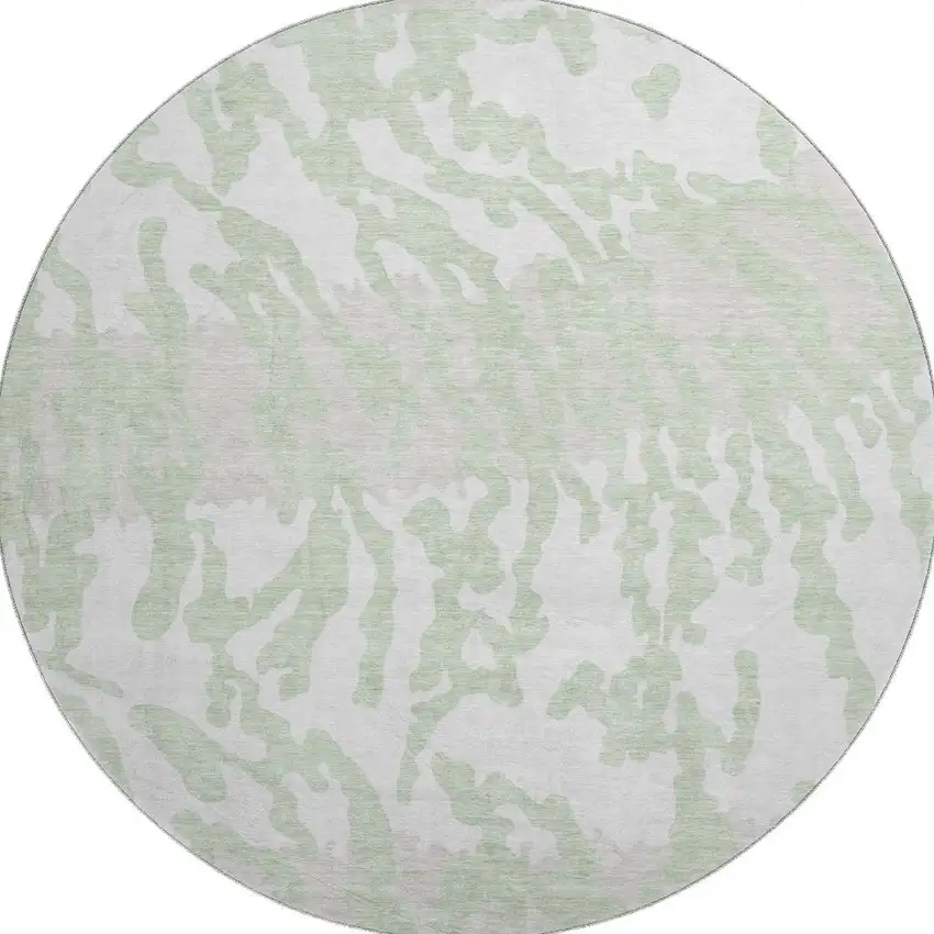 8' Artichoke Green And Ivory Animal Print Washable Round Rug With UV Protection Photo 3
