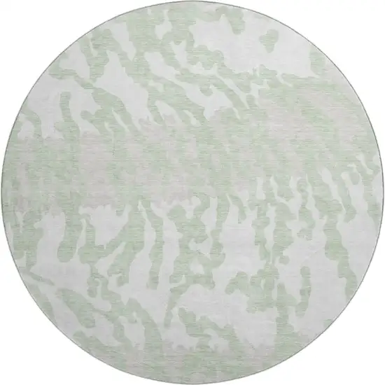 8' Artichoke Green And Ivory Animal Print Washable Round Rug With UV Protection Photo 1