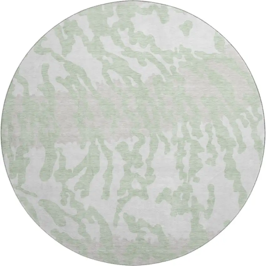 8' Artichoke Green And Ivory Animal Print Washable Round Rug With UV Protection Photo 1