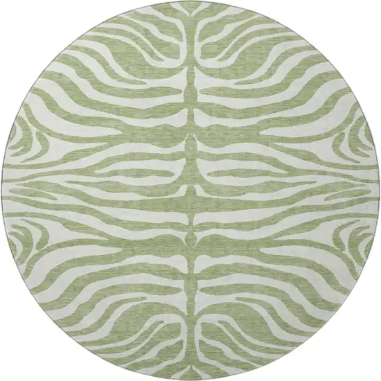 8' Artichoke Green And Ivory Animal Print Washable Round Rug With UV Protection Photo 3