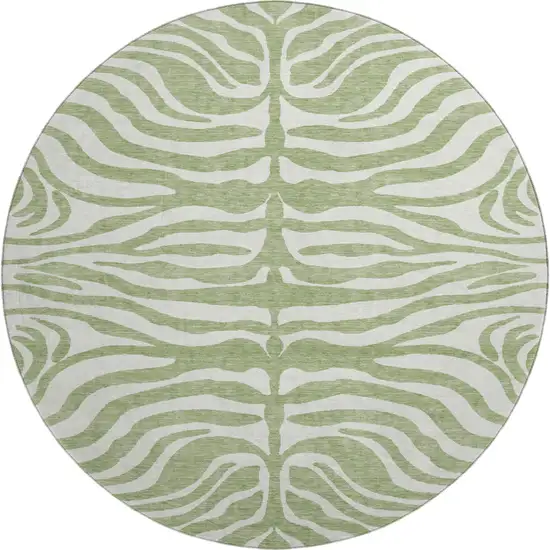8' Artichoke Green And Ivory Animal Print Washable Round Rug With UV Protection Photo 1