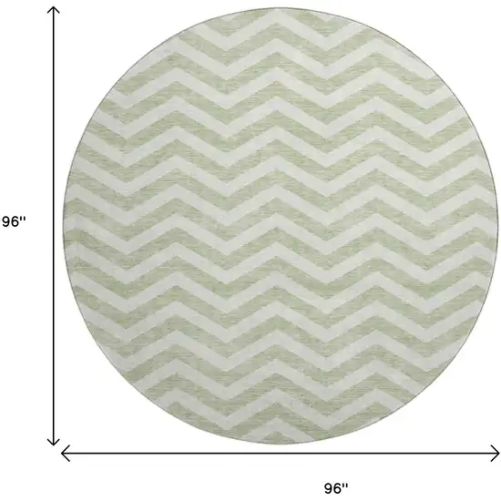 8' Artichoke Green And Ivory Chevron Washable Round Rug With UV Protection Photo 9