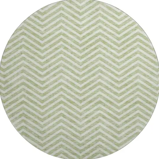 8' Artichoke Green And Ivory Chevron Washable Round Rug With UV Protection Photo 3