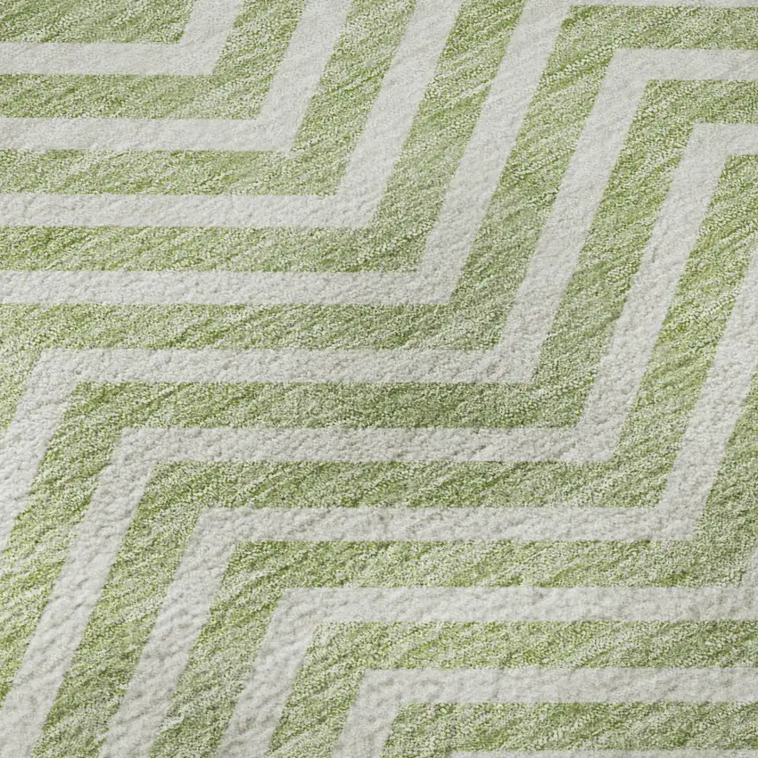 8' Artichoke Green And Ivory Chevron Washable Round Rug With UV Protection Photo 8