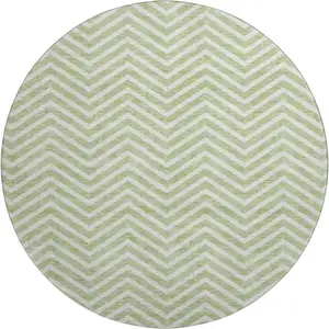 Photo of 8' Artichoke Green And Ivory Chevron Washable Round Rug With UV Protection