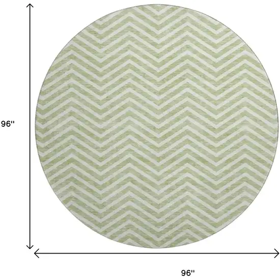 8' Artichoke Green And Ivory Chevron Washable Round Rug With UV Protection Photo 9
