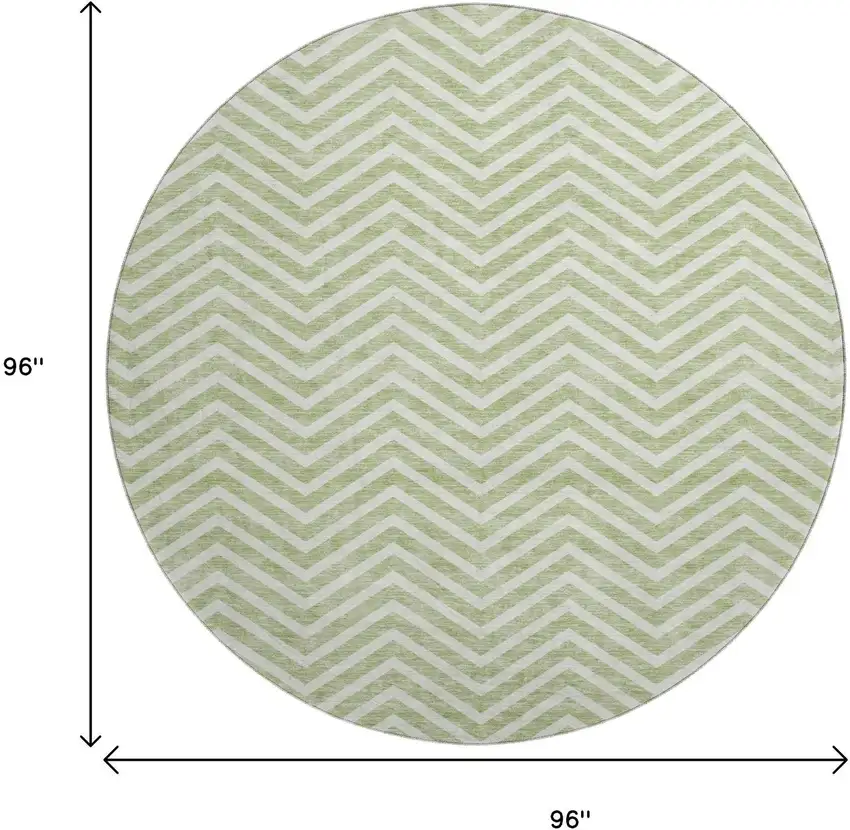 8' Artichoke Green And Ivory Chevron Washable Round Rug With UV Protection Photo 9