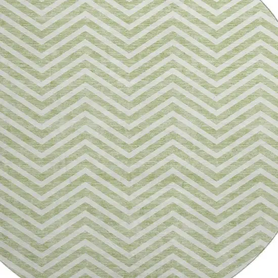 8' Artichoke Green And Ivory Chevron Washable Round Rug With UV Protection Photo 2
