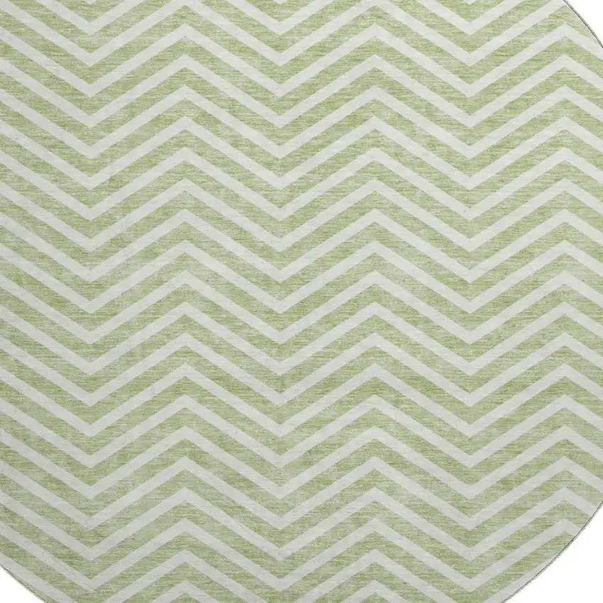 8' Artichoke Green And Ivory Chevron Washable Round Rug With UV Protection Photo 2