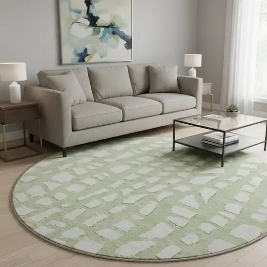 8' Artichoke Green And Ivory Cobblestone Washable Round Rug With UV Protection Photo 2