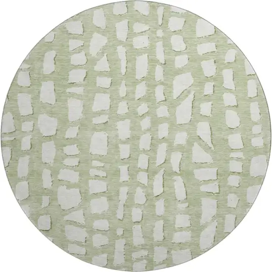 8' Artichoke Green And Ivory Cobblestone Washable Round Rug With UV Protection Photo 1
