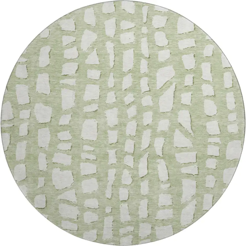 8' Artichoke Green And Ivory Cobblestone Washable Round Rug With UV Protection Photo 1