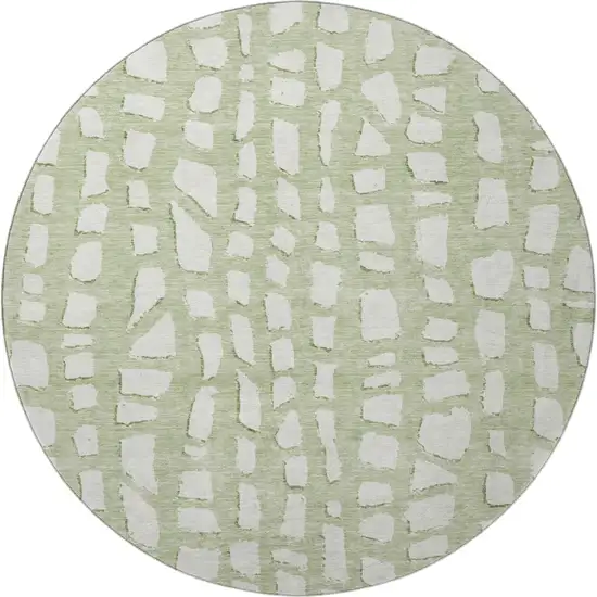 8' Artichoke Green And Ivory Cobblestone Washable Round Rug With UV Protection Photo 3