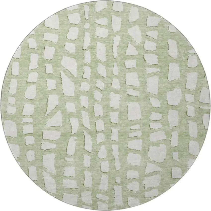 8' Artichoke Green And Ivory Cobblestone Washable Round Rug With UV Protection Photo 3