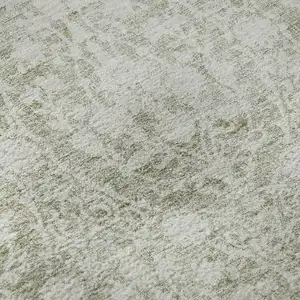 Photo of 8' Artichoke Green And Ivory Damask Washable Area Rug With UV Protection