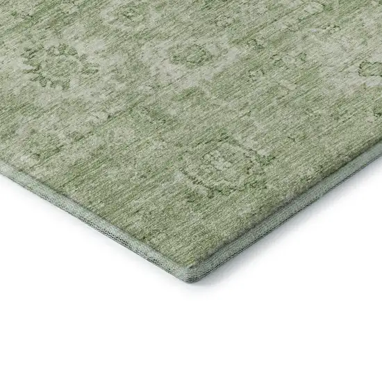 8' Artichoke Green And Ivory Damask Washable Round Rug With UV Protection Photo 6