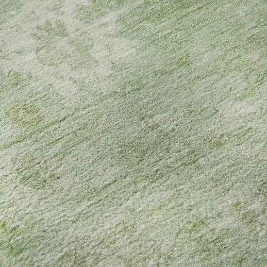 8' Artichoke Green And Ivory Damask Washable Round Rug With UV Protection Photo 8