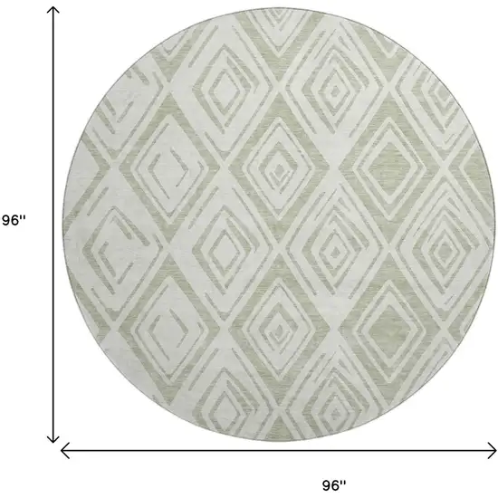 8' Artichoke Green And Ivory Diamond Washable Round Rug With UV Protection Photo 3