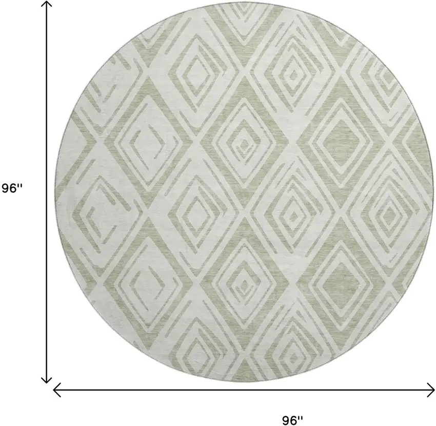 8' Artichoke Green And Ivory Diamond Washable Round Rug With UV Protection Photo 3