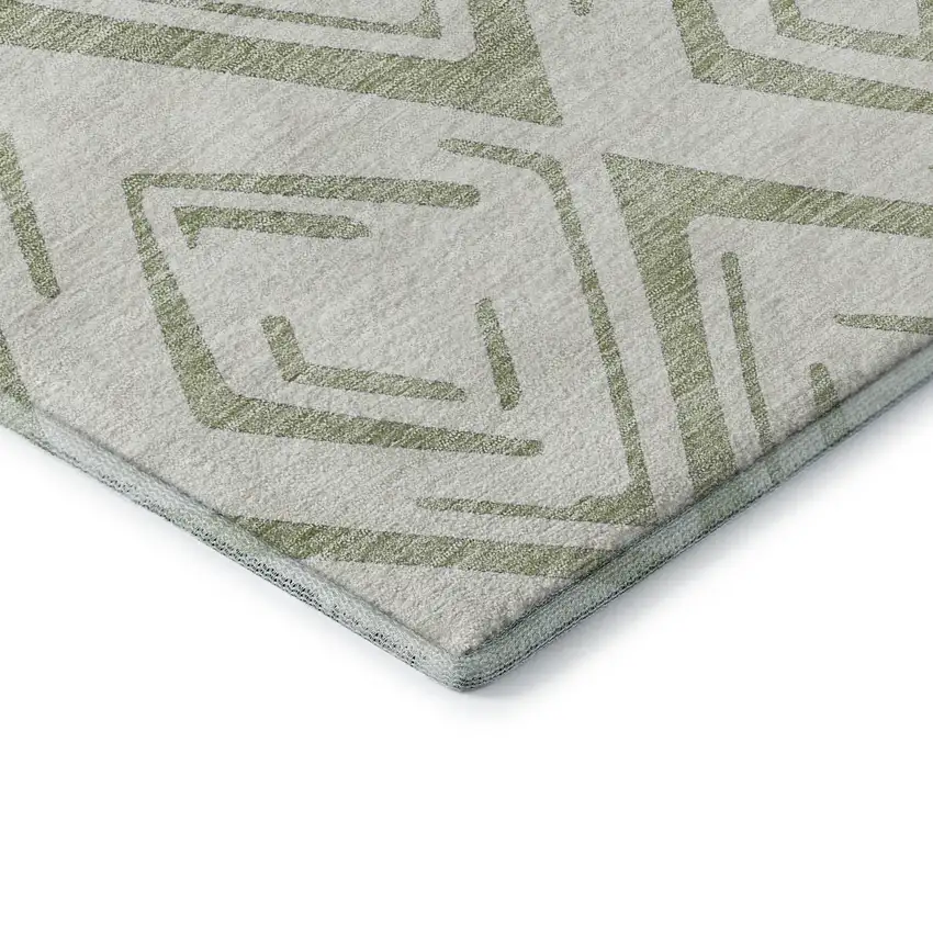 8' Artichoke Green And Ivory Diamond Washable Round Rug With UV Protection Photo 6