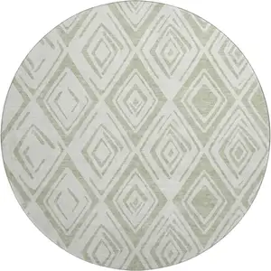 Photo of 8' Artichoke Green And Ivory Diamond Washable Round Rug With UV Protection