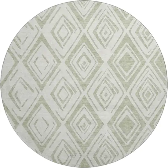 8' Artichoke Green And Ivory Diamond Washable Round Rug With UV Protection Photo 1