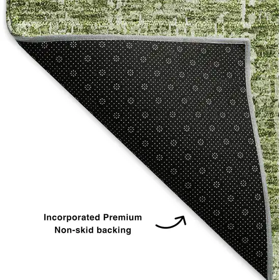 8' Artichoke Green And Ivory Floral Washable Round Rug With UV Protection Photo 5