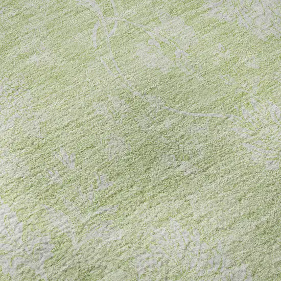 8' Artichoke Green And Ivory Floral Washable Round Rug With UV Protection Photo 9
